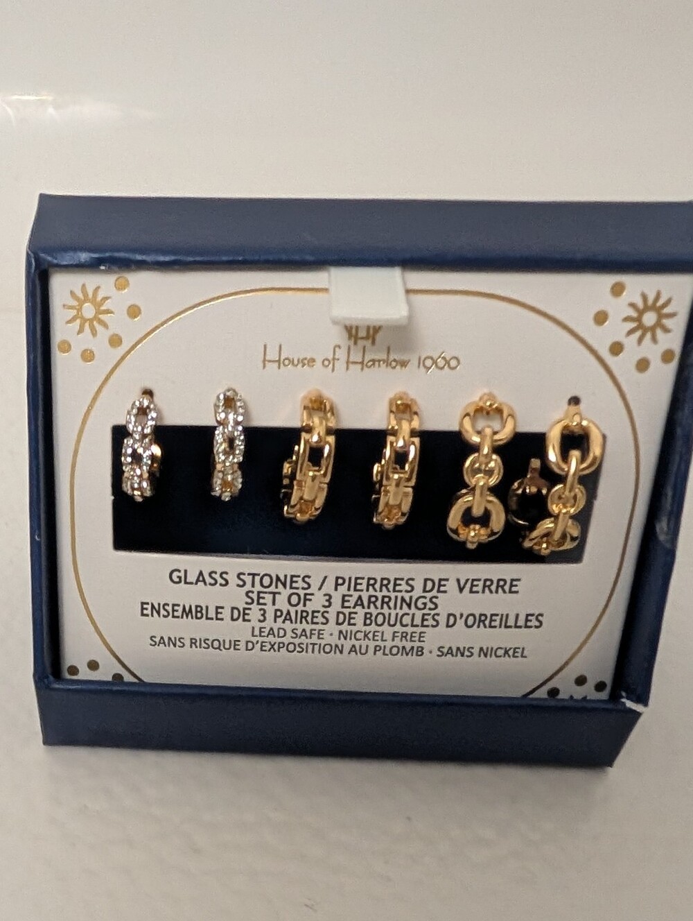 House of Harlow 1960 Gold and Clear Crystal Three-Pair Earring Set